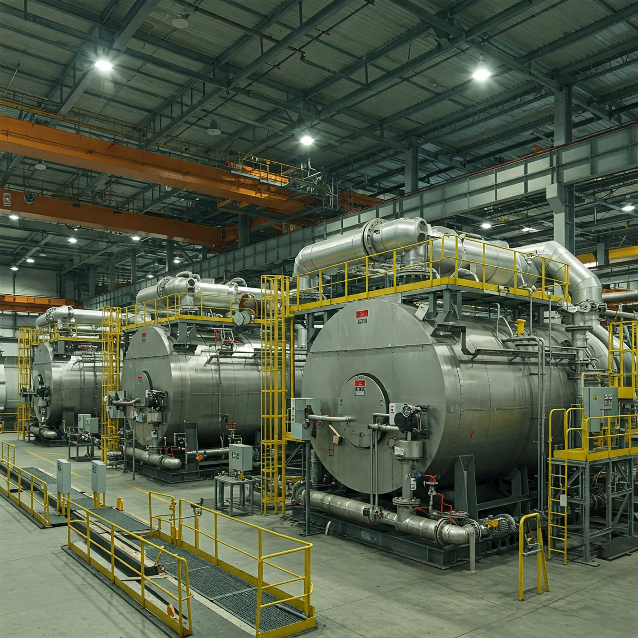 Caldera industrial reforzada con tubos amarillos, lista para el servicio de limpieza de caldera Maquinaria industrial, compuesta de metal, antes del proceso de decapado realizado por Servicios LIQ